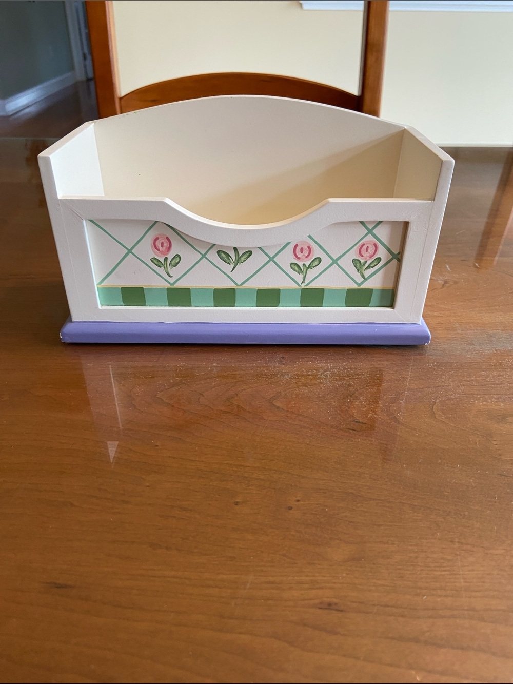 Girls Hand-Painted Floral Wooden Desk Organizer in Cream, Green & Lavender